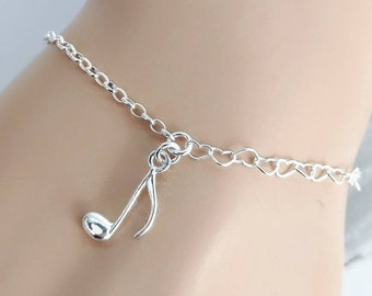 Music Note Bracet Sterling Silver Music Bracelet Musical Note Music Teacher Gift for Musican Music Jewelry