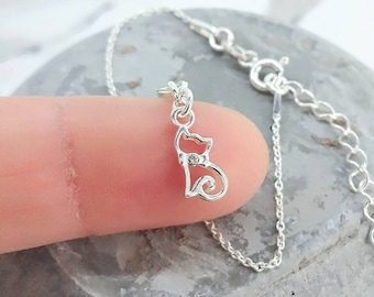 Tiny Cat Bracelet Sterling Silver Cat Bracelet Cat Lover Bracelet Cat Lover Gift