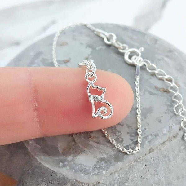 Tiny Cat Bracelet Sterling Silver Cat Bracelet Cat Lover Bracelet Cat Lover Cadeau