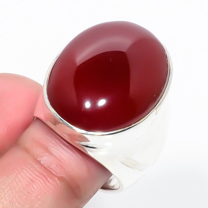 Handmade Jewellery Ring 925 Silver Ring African Red Onyx Gemstone