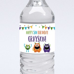 Editable Monster Birthday Bottle Labels Little Monster Bottle Wrap Printable Digital Instant Download 0011