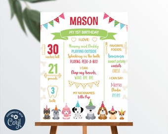 Editable Puppy Birthday Milestones Sign, Adopt a Pet Party Printable, Puppy Birthday Milestone Poster, INSTANT DOWNLOAD 0003