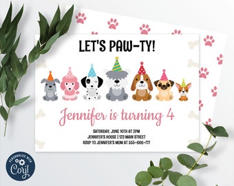 Dog Birthday Invitation, Puppy Party Editable Invitation, INSTANT DOWNLOAD 0003