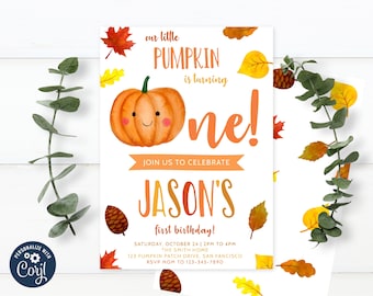 Little Pumpkin First Birthday Invitation Little Pumpkin 1st Birthday Fall Autumn Birthday Party Watercolor Instant Download 0020