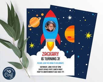 Space Rocket Birthday Invitation, Outer Space Editable Invitation, Astronaut, Blast Off, Spaceship, INSTANT DOWNLOAD 0001