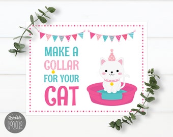 Pet Adoption Party Adopt a Cat Kitten Kitty Birthday Printable Signs Make A Collar For You Pet Sign INSTANT DOWNLOAD 0027