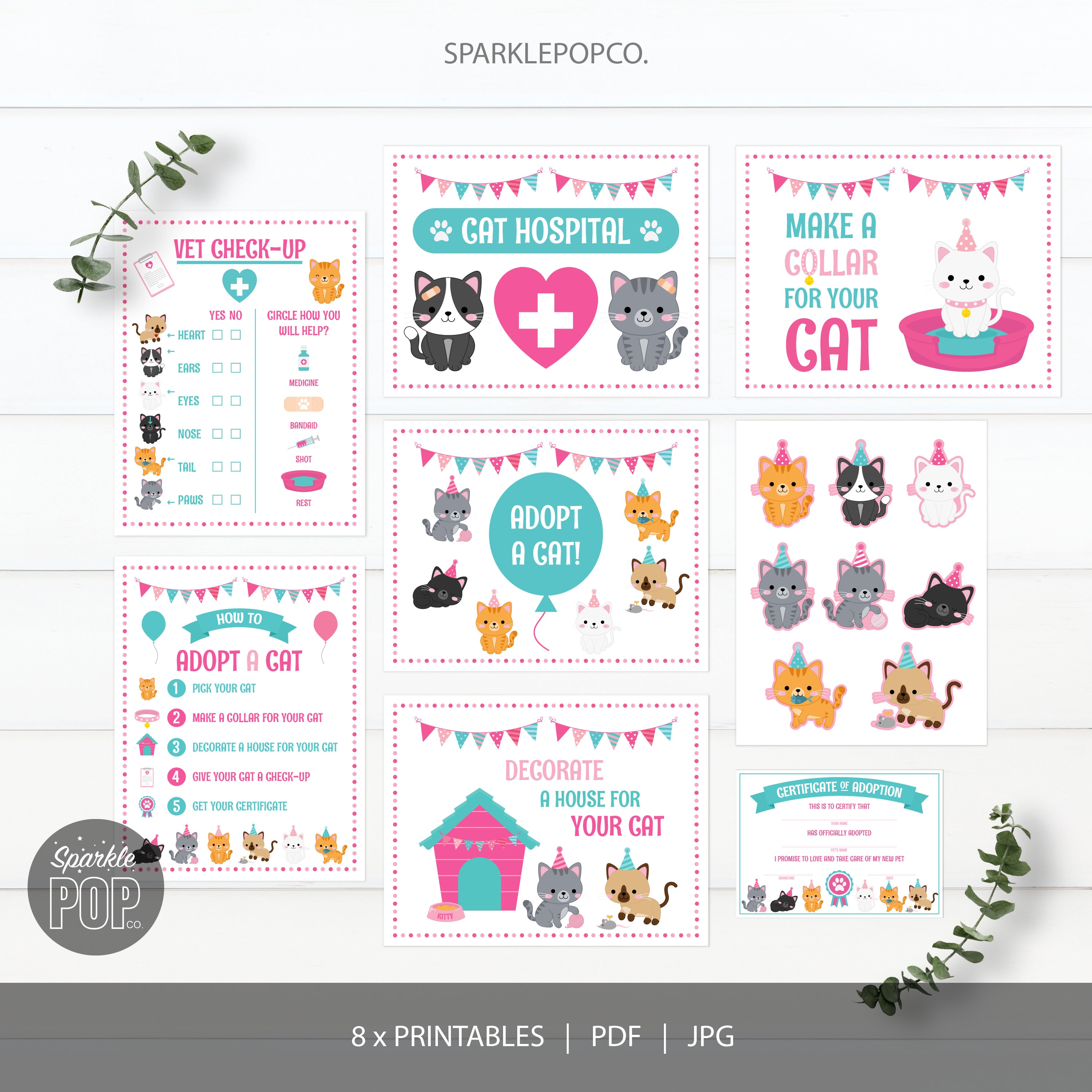 Cat Adoption Station Pet Adoption Center Adopt a Cat Kitten Kitty Birthday Party 8 Printable Signs INSTANT DOWNLOAD 0027