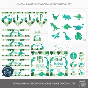 Dinosaur Birthday Decorations, Editable Dinosaur Decorations, Dinosaur Favor Tags Bottle Labels Cupcake Toppers lNSTANT DOWNLOAD 0022