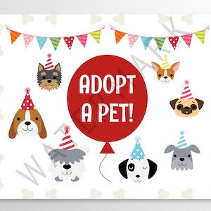 Puppy Birthday Party, Adopt a Pet Sign, INSTANT DOWNLOAD 0003