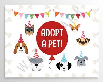 Puppy Birthday Party, Adopt a Pet Sign, INSTANT DOWNLOAD 0003