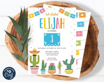 Fiesta Birthday Invitation Mexican Fiesta and Fun First Birthday Cactus Birthday Party Editable Instant Download 0021