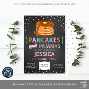 Pancakes and Pajamas Invite, Girls Slumber Party, Sleepover Birthday Party Invitation, Printable, Instant download 0013