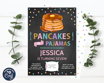 Pancakes and Pajamas Invite, Girls Slumber Party, Sleepover Birthday Party Invitation, Printable, Instant download 0013