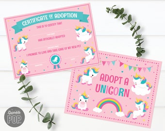 Unicorn Adoption Certificate Adopt a Unicorn Party Game Unicorn Birthday Party Sign Decor Download Printable INSTANT DOWNLOAD 0033