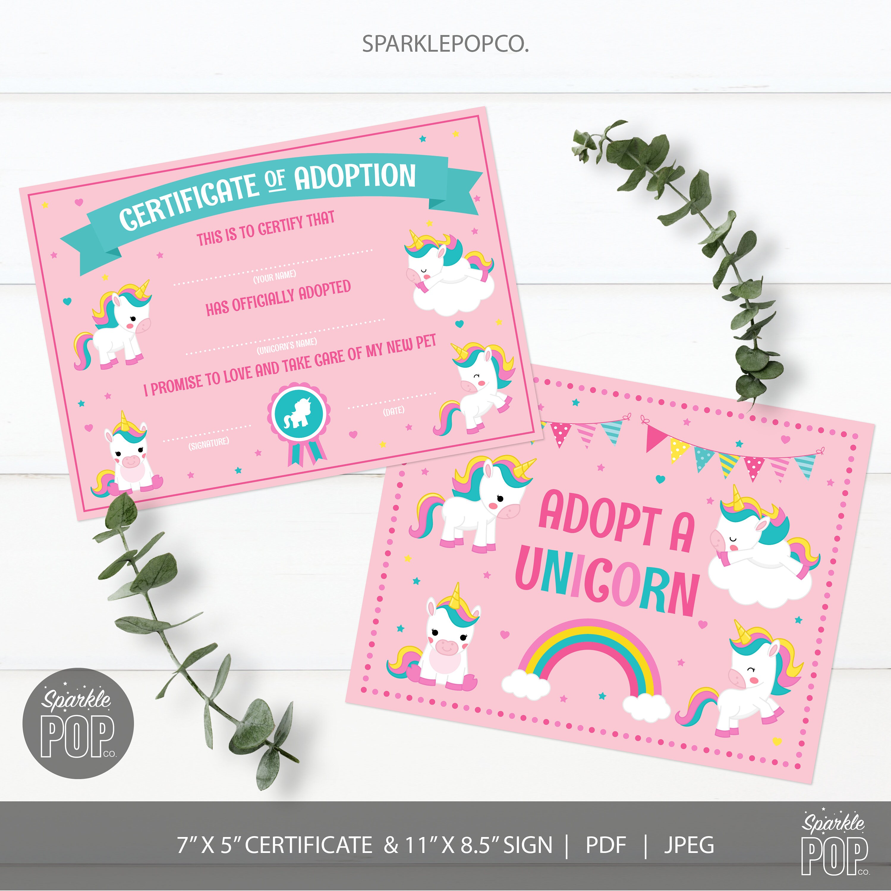 Unicorn Adoption Certificate Adopt a Unicorn Party Game - Etsy