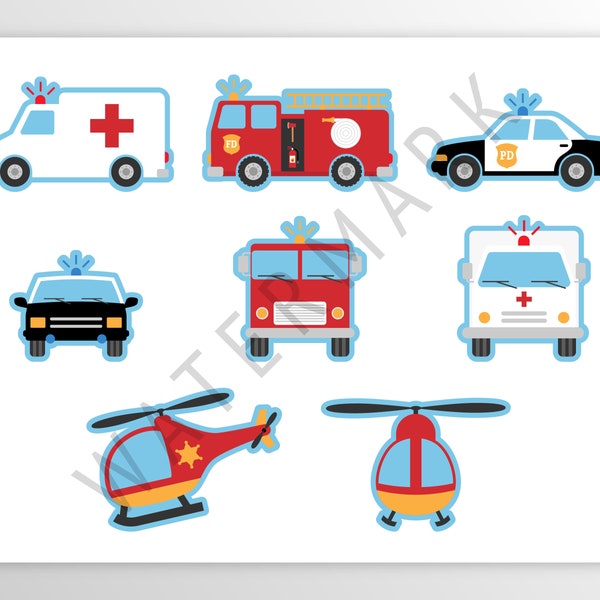 Emergency Vehicles Cupcake Toppers, Firetruck Cupcake Toppers, Ambulance Toppers, Police Toppers, Instant Download