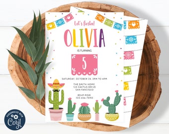 Editable Fiesta Birthday Invitation Mexican Fiesta and Fun First Birthday Cactus Birthday Party Editable Instant Download 0021