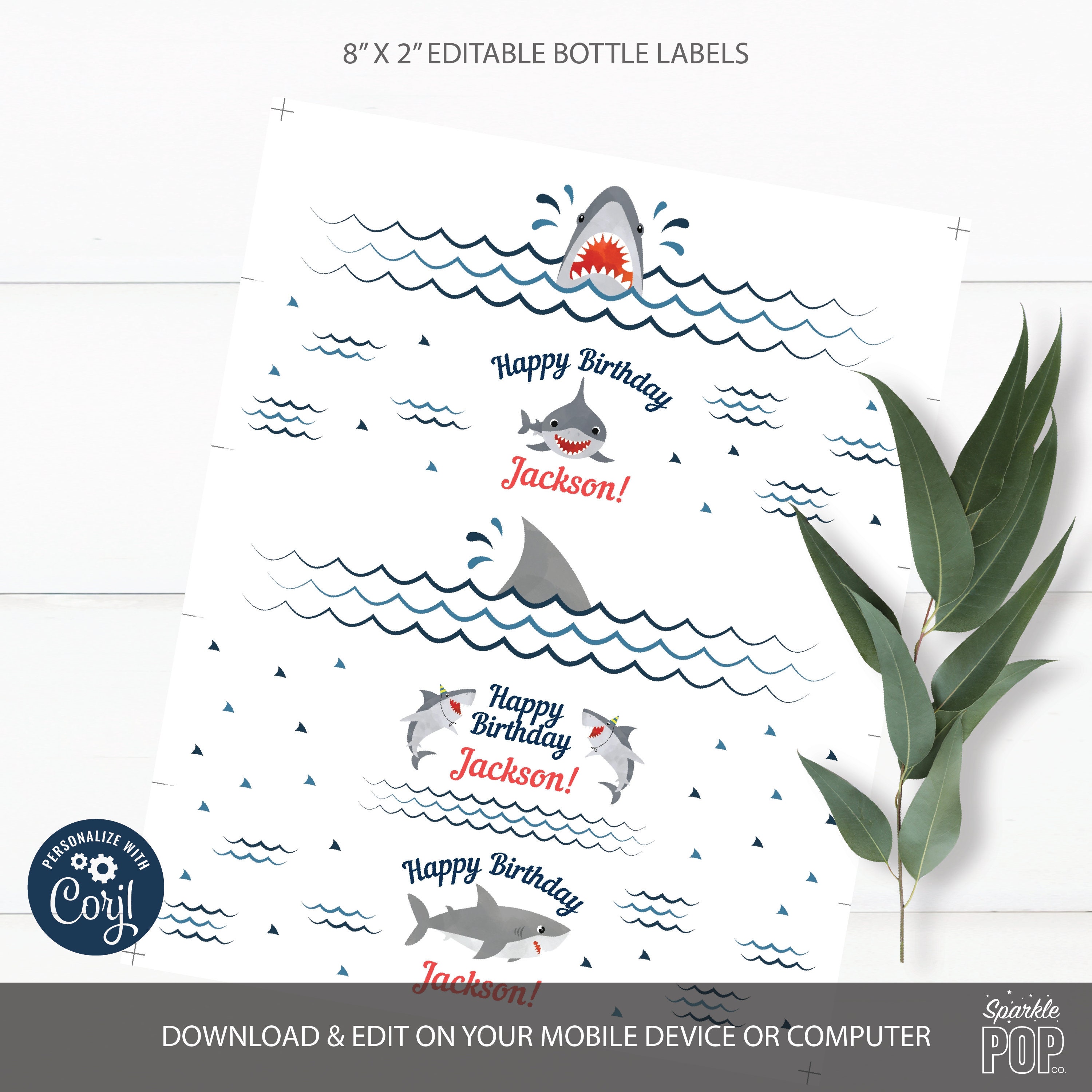 Shark Water Bottle Labels Editable Shark Bottle Labels Boy - Etsy