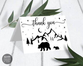 Adventure Bear Baby Shower Thank You Card, Adventure Awaits, Rustic Woodland Forest, Gender Neutral, Printable, INSTANT DOWNLOAD 0008