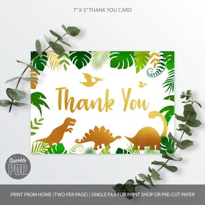 Dinosaur Birthday Thank You Card, Gold Dinosaur Safari Printable, Instant Download