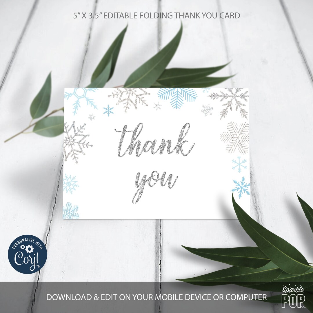 EDITABLE Snowflake Baby Shower Thank You Card Little Snowflake Folding ...