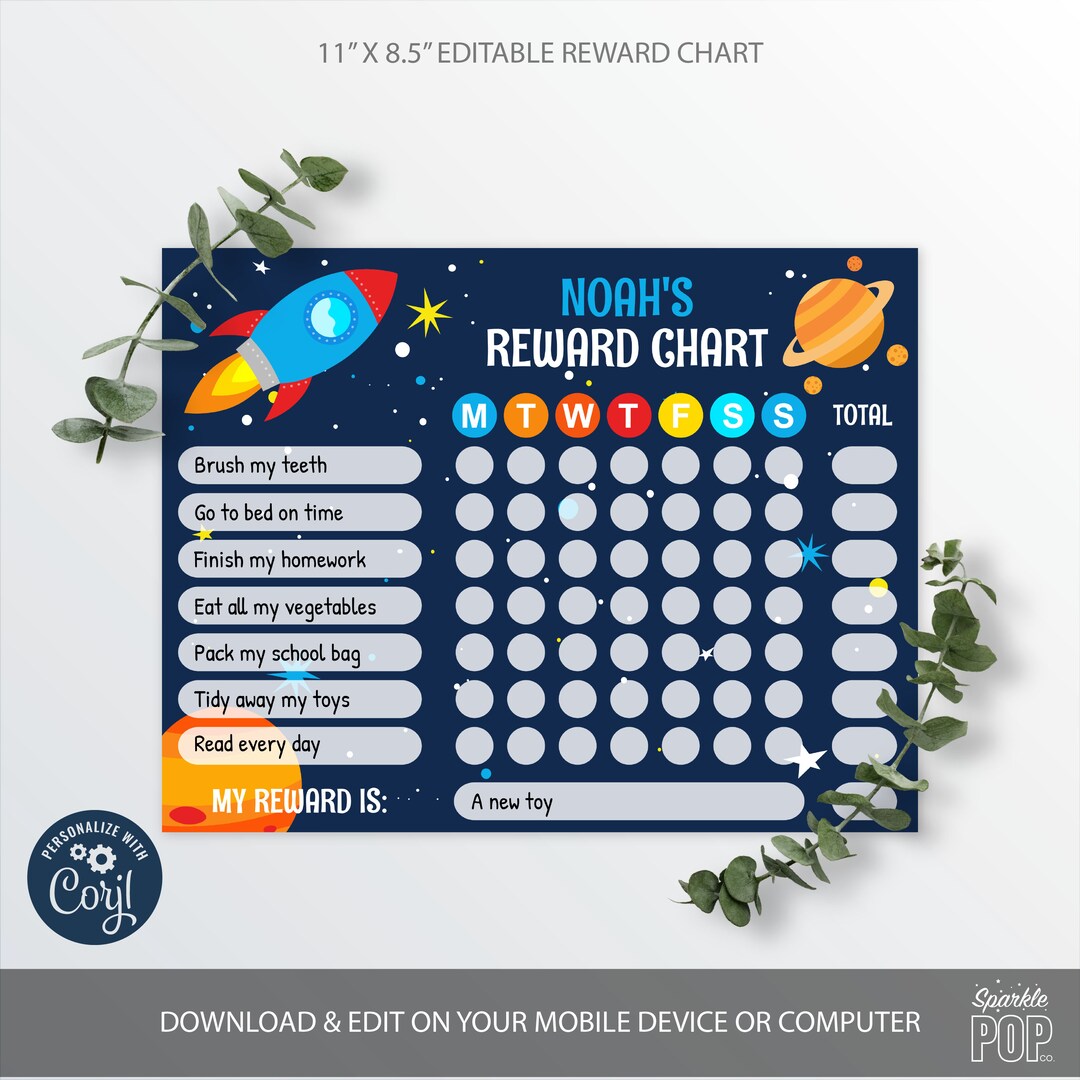 Editable Space Rocket Reward Chart, Outer Space Routine Chart, INSTANT DOWNLOAD 0001 - Etsy UK