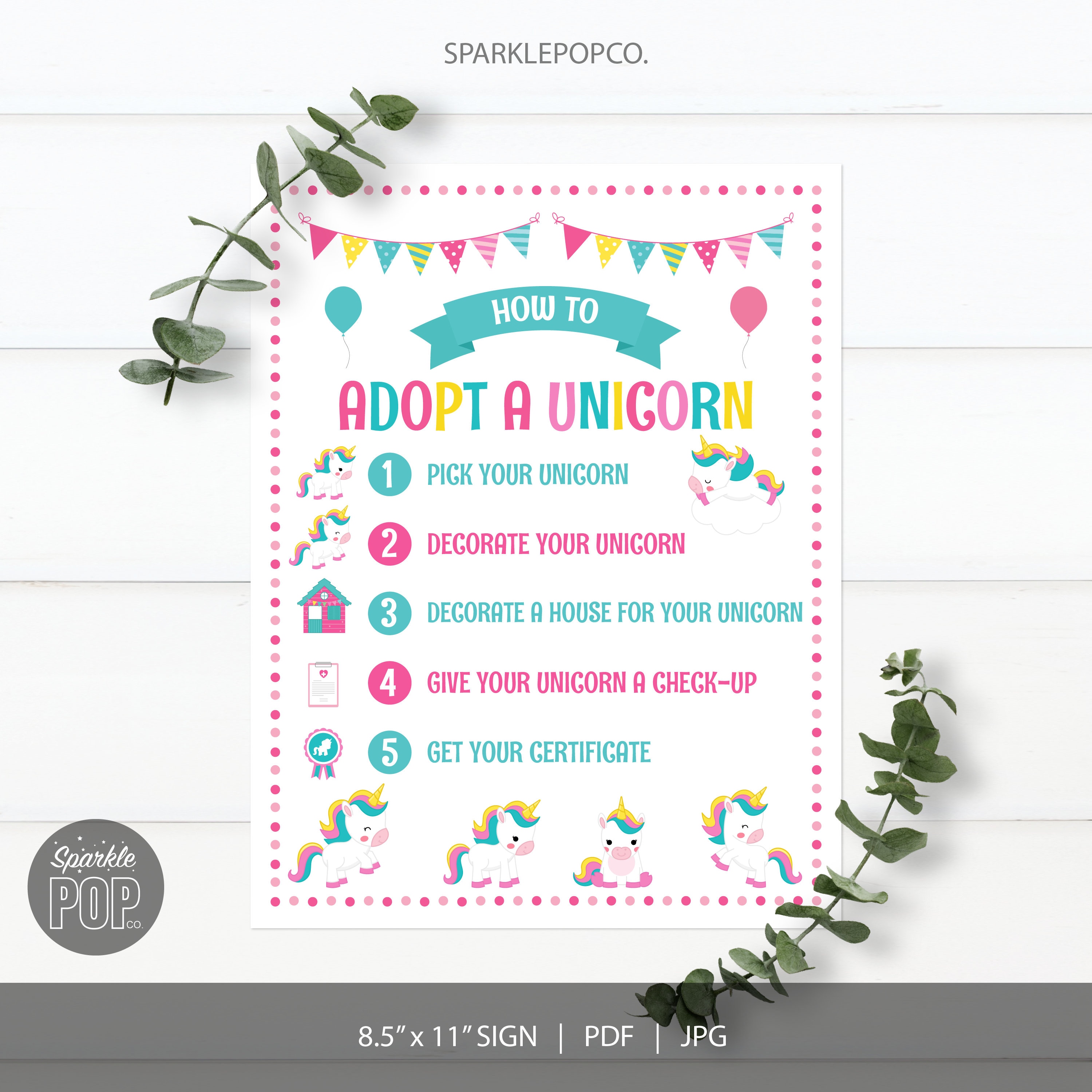 Adopt a Unicorn Process Sign Unicorn Adoption Birthday Party - Etsy
