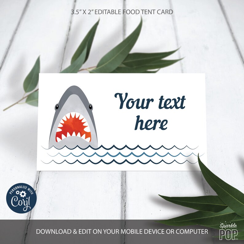 Editable Shark Food Label Shark Birthday Food Cards Tent Card Buffet ...