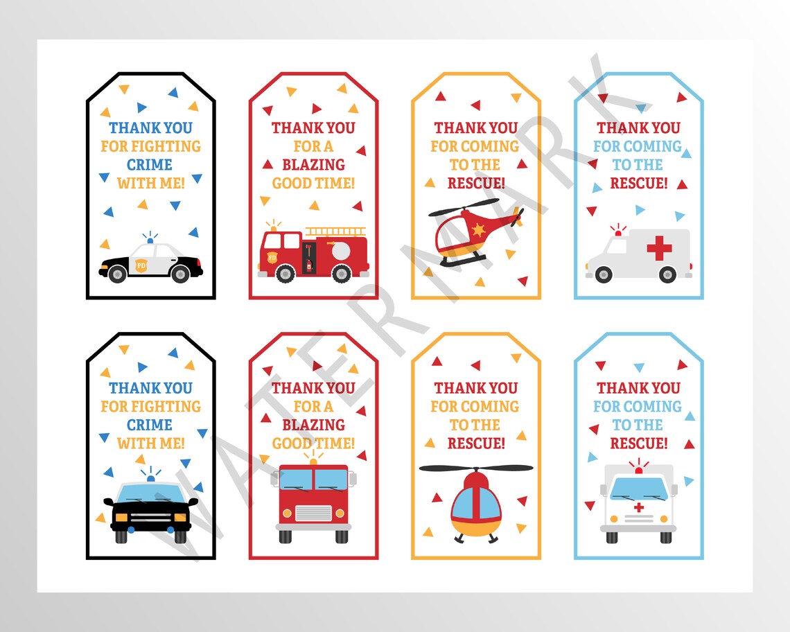 Emergency Vehicles Birthday Party Set Editable Invitation Etsy UK