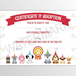 Puppy Birthday Party, Adopt a Pet, Puppy Adoption Certificate, INSTANT DOWNLOAD 0003