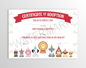 Puppy Birthday Party, Adopt a Pet, Puppy Adoption Certificate, INSTANT DOWNLOAD 0003