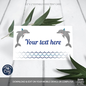 Editable Dolphin Food Label Under the Sea Birthday Food Cards Tent Card Buffet Label Template Corjl lNSTANT DOWNLOAD 0026