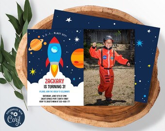 Space Rocket Birthday Invitation, Outer Space Editable Invitation, Astronaut, Blast Off, Spaceship, INSTANT DOWNLOAD 0001