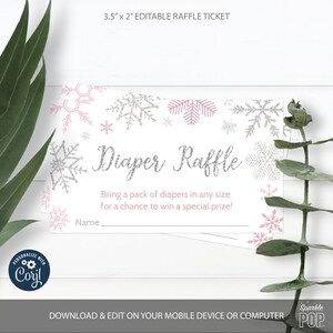 EDITABLE Snowflake Baby Shower Diaper Raffle Ticket Little Snowflake Insert Card Registry Card Shower Game Sprinkle INSTANT DOWNLOAD 0030