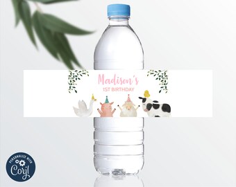 Editable Farm Animals Bottle Labels, Farmyard Water Bottle Stickers, Barnyard Baby Shower, Farm Birthday Party Decor, INSTANT DOWNLOAD 0007