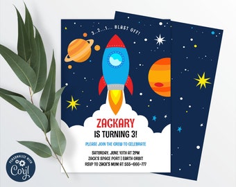 Space Rocket Birthday Invitation, Outer Space Editable Invitation, Astronaut, Blast Off, Spaceship, INSTANT DOWNLOAD 0001