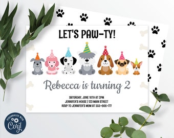 Dog Birthday Invitation, Puppy Party Editable Invitation, INSTANT DOWNLOAD 0003
