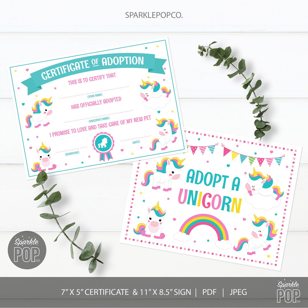 Adopt a Unicorn Certificate and Sign Unicorn Adoption Certificate ...