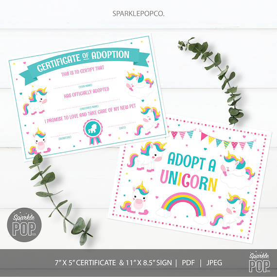 Adopt a Unicorn Certificate and Sign Unicorn Adoption | Etsy