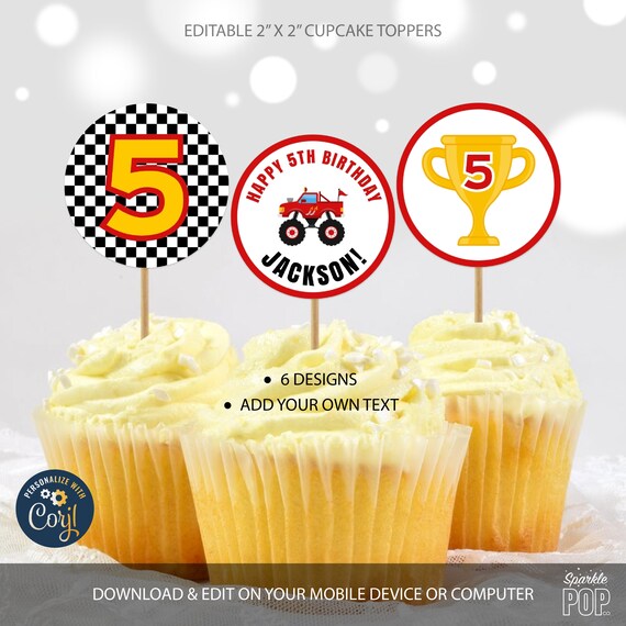 EDITABLE Monster Truck Cupcake Toppers Monster Bash Printable | Etsy