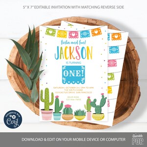 Editable Fiesta Birthday Invitation Mexican Fiesta and Fun First Birthday Cactus 1st Birthday Party Editable Instant Download 0021