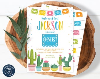 Editable Fiesta Birthday Invitation Mexican Fiesta and Fun First Birthday Cactus 1st Birthday Party Editable Instant Download 0021