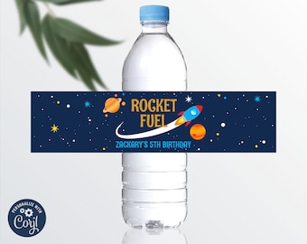 Editable Outer Space Water Bottle Labels, Rocket Fuel Space Label, Astronaut, Blast Off, Spaceship, INSTANT DOWNLOAD 0001