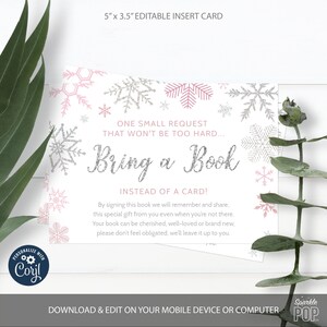 EDITABLE Snowflake Baby Shower Book for Baby Card Little Snowflake Insert Card Bring a Book Winter Baby Sprinkle INSTANT DOWNLOAD 0030