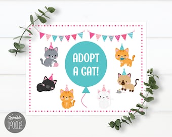 Pet Adoption Party Adopt a Cat Kitten Kitty Birthday Printable Signs Adopt a Cat Sign INSTANT DOWNLOAD 0027