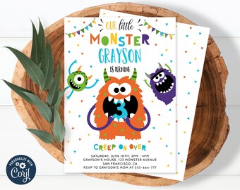 Little Monster Birthday Invitation, Monsters Party Invitation, Editable, DIY, Printable, Instant Download 0011