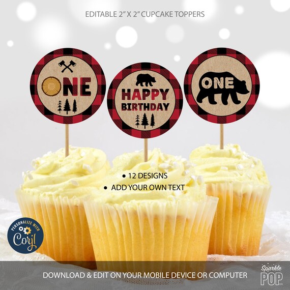 Editable Lumberjack Cupcake Toppers ANY AGE Buffalo Plaid Cake | Etsy