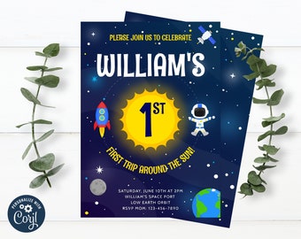 EDITABLE Outer Space Birthday Invitation First Trip Rocket Astronaut Birthday Blast Off Printable INSTANT DOWNLOAD 0028