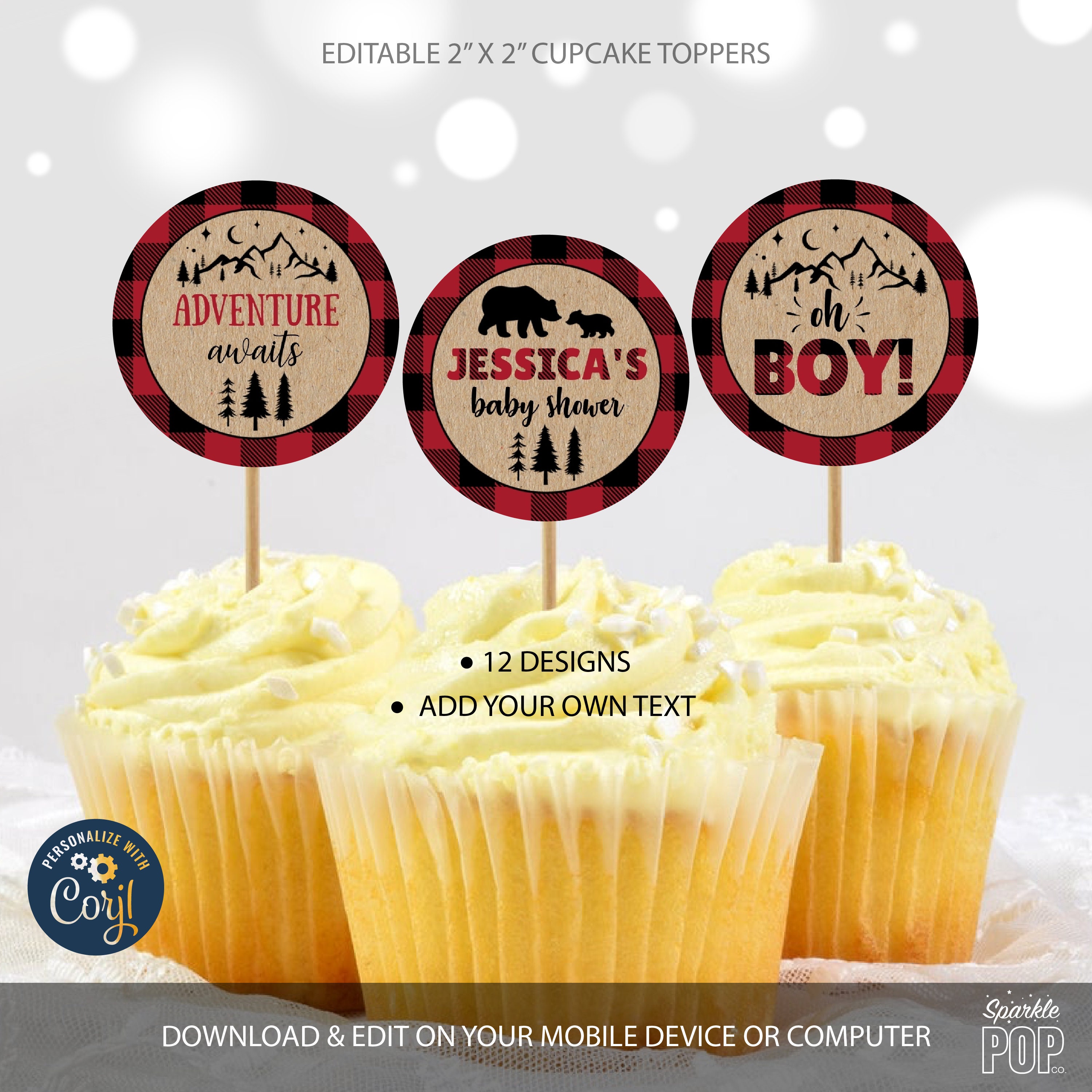 Editable Lumberjack Cupcake Toppers Baby Shower Buffalo Plaid Cake ...