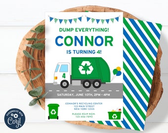 EDITABLE Trash Truck Birthday Invitation Garbage Truck Invite Recycling Truck Recycle Printable INSTANT DOWNLOAD 0031